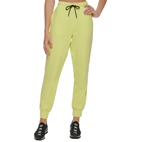 DKNY Womens Fleece Logo Joggers Gym Workout Gymgirl Sunny Lime Green Small NWT - Picture 2 of 4